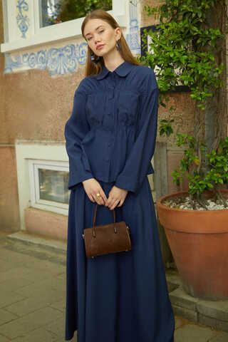 Gathered Skirt Set Navy Blue - 6