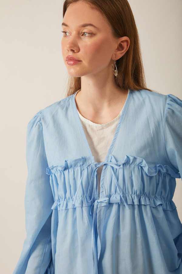 Gathered Voile Blouse Baby Blue - 4