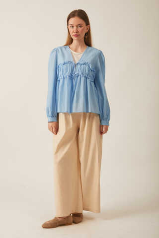 Gathered Voile Blouse Baby Blue - 2
