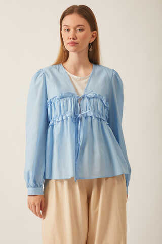 Gathered Voile Blouse Baby Blue - 6