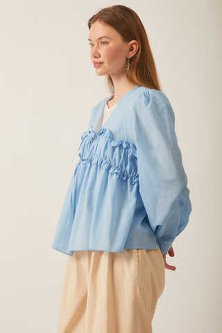 Gathered Voile Blouse Baby Blue - 9