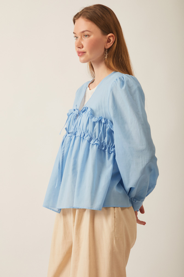 Gathered Voile Blouse Baby Blue - 9