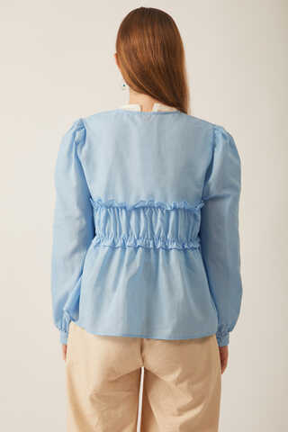 Gathered Voile Blouse Baby Blue - 12