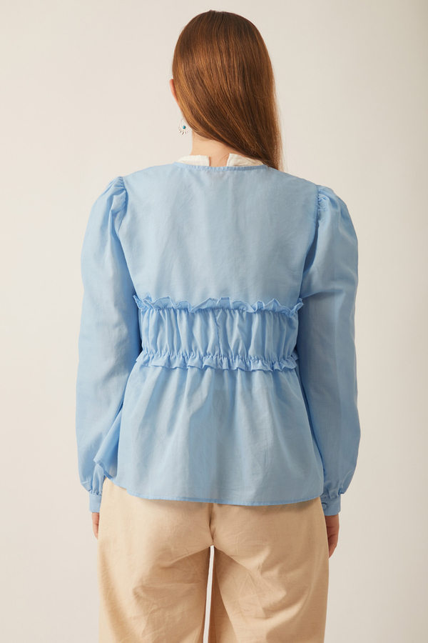 Gathered Voile Blouse Baby Blue - 12