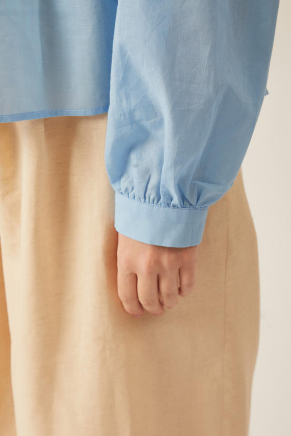 Gathered Voile Blouse Baby Blue - 8