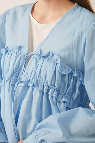 Gathered Voile Blouse Baby Blue - 5