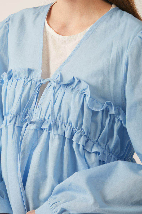 Gathered Voile Blouse Baby Blue - 5