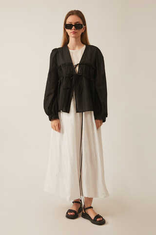 Gathered Voile Blouse Black - 1