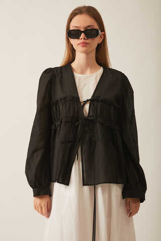 Gathered Voile Blouse Black - 3