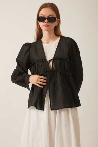 Gathered Voile Blouse Black - 6
