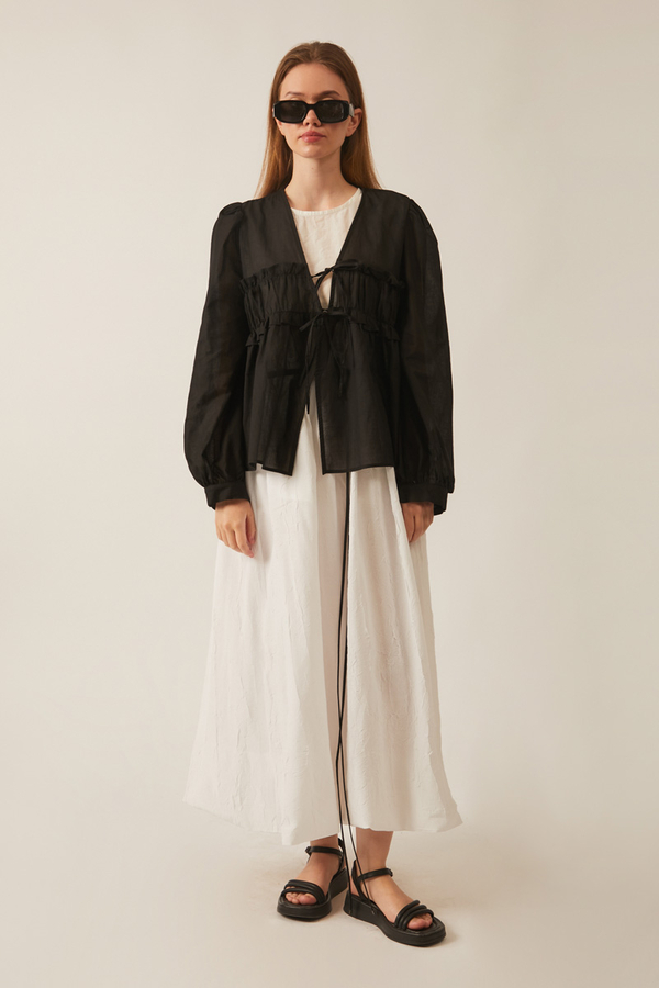 Gathered Voile Blouse Black - 1