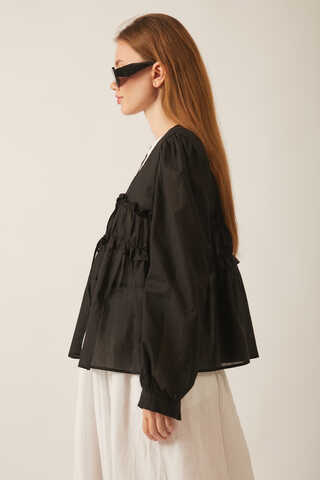 Gathered Voile Blouse Black - 4