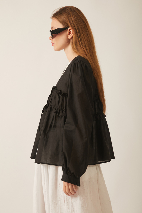 Gathered Voile Blouse Black - 4
