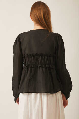 Gathered Voile Blouse Black - 11