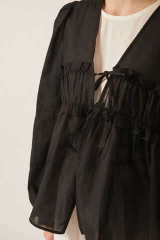 Gathered Voile Blouse Black - 10