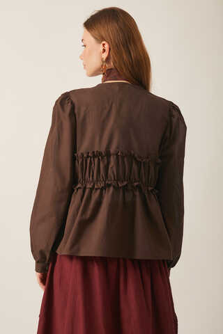Gathered Voile Blouse Brown - 12
