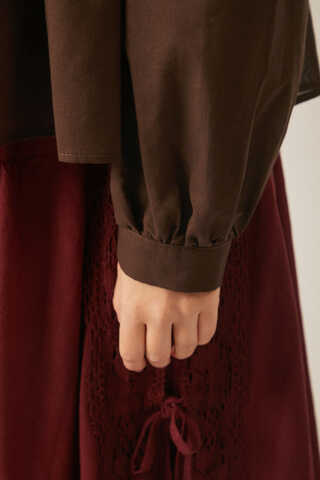 Gathered Voile Blouse Brown - 8