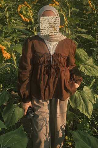 Gathered Voile Blouse Brown - 2