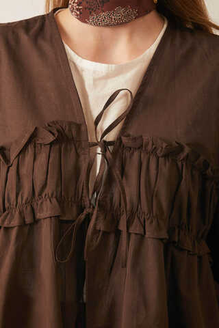 Gathered Voile Blouse Brown - 9