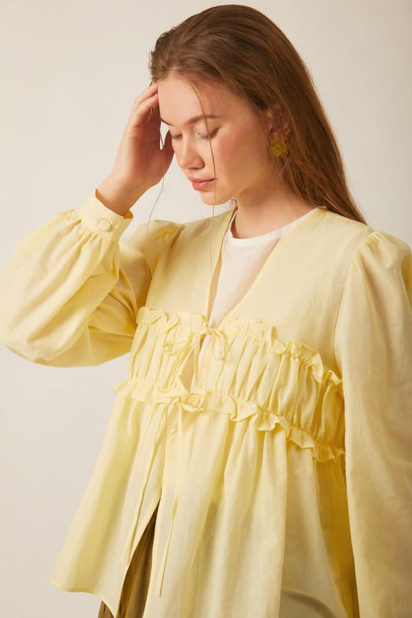 Gathered Voile Blouse Butter Yellow - 2