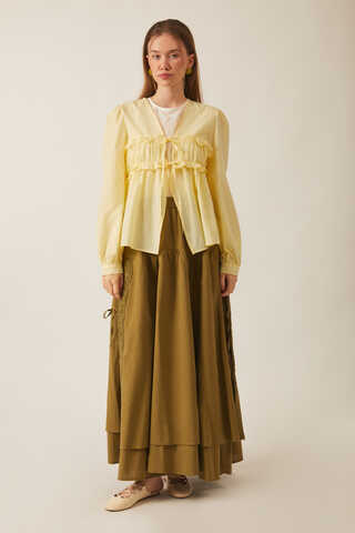 Gathered Voile Blouse Butter Yellow - 3
