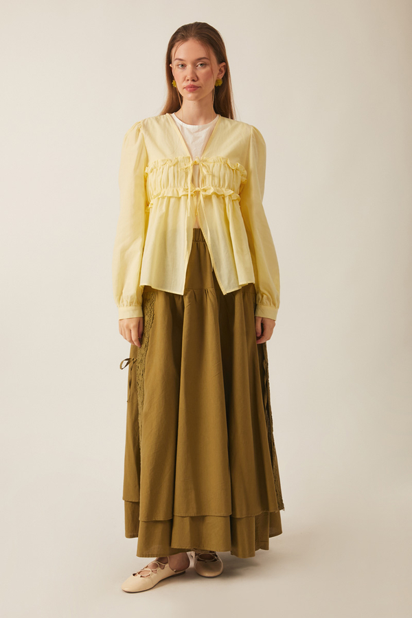 Gathered Voile Blouse Butter Yellow - 3
