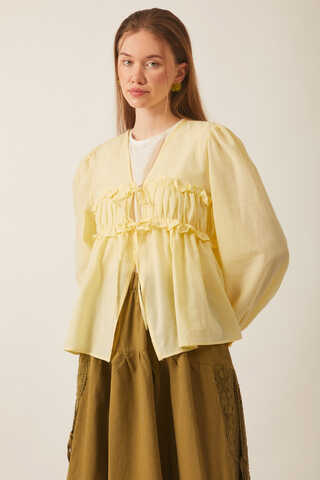 Gathered Voile Blouse Butter Yellow - 1