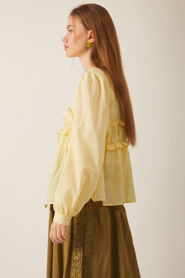Gathered Voile Blouse Butter Yellow - 11