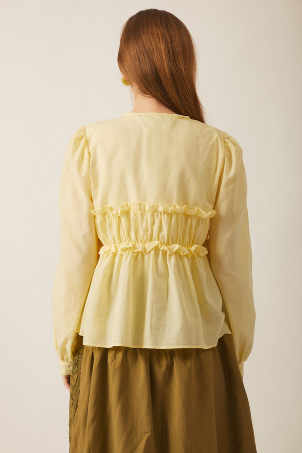 Gathered Voile Blouse Butter Yellow - 12