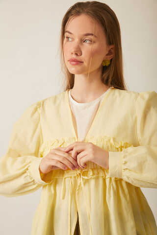 Gathered Voile Blouse Butter Yellow - 4