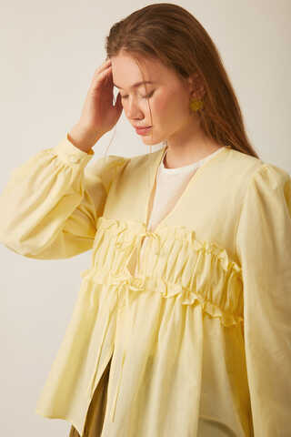 Gathered Voile Blouse Butter Yellow - 2