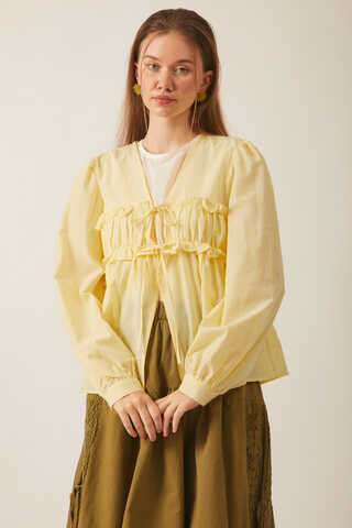 Gathered Voile Blouse Butter Yellow - 9