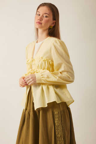 Gathered Voile Blouse Butter Yellow - 10