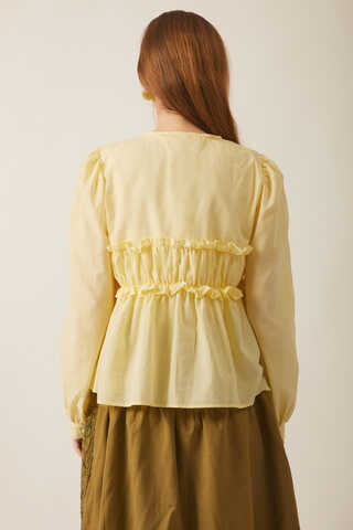 Gathered Voile Blouse Butter Yellow - 12