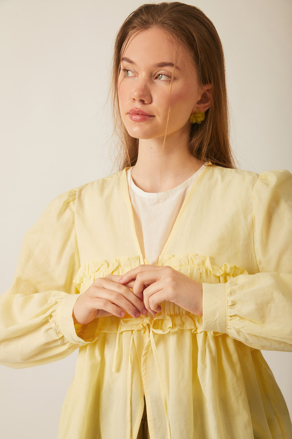 Gathered Voile Blouse Butter Yellow - 4