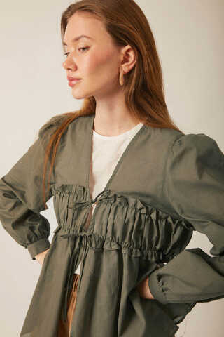 Gathered Voile Blouse Khaki - 2