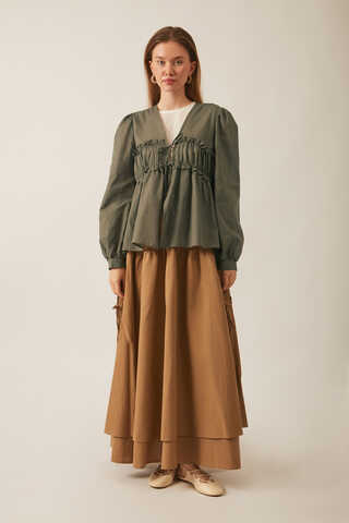 Gathered Voile Blouse Khaki - 3