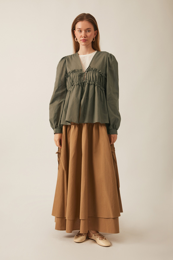 Gathered Voile Blouse Khaki - 3