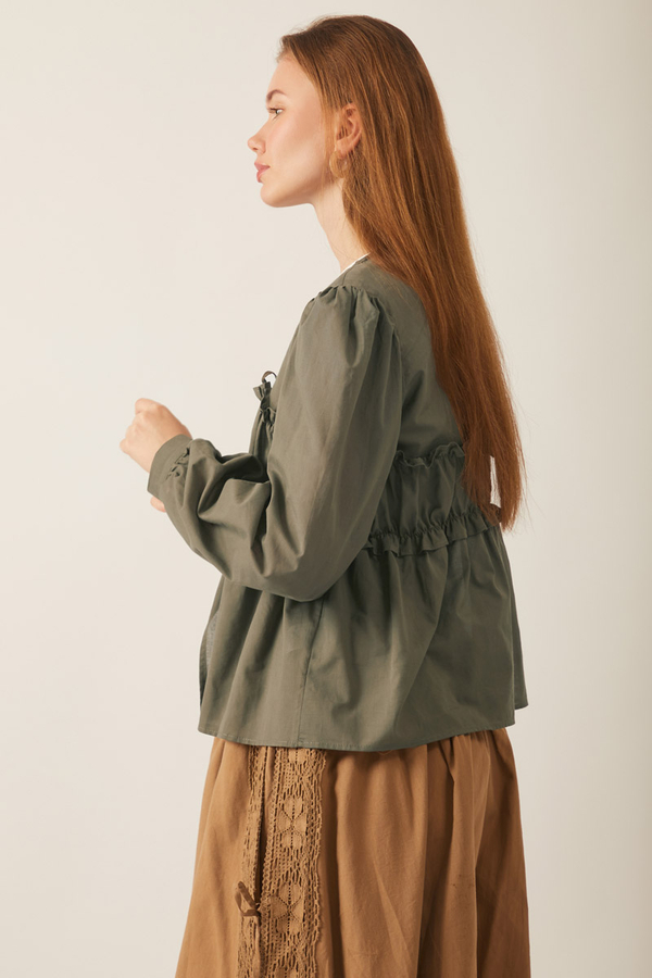 Gathered Voile Blouse Khaki - 8