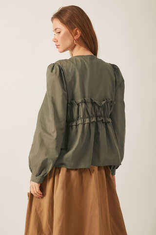 Gathered Voile Blouse Khaki - 13