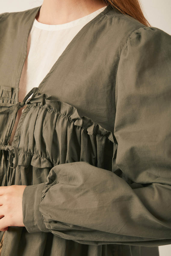 Gathered Voile Blouse Khaki - 11