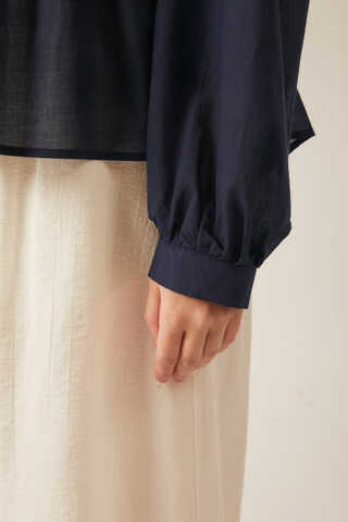 Gathered Voile Blouse Navy Blue - 5
