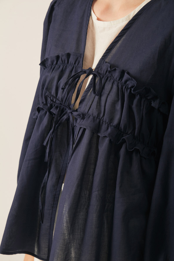 Gathered Voile Blouse Navy Blue - 6
