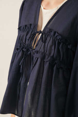 Gathered Voile Blouse Navy Blue - 6