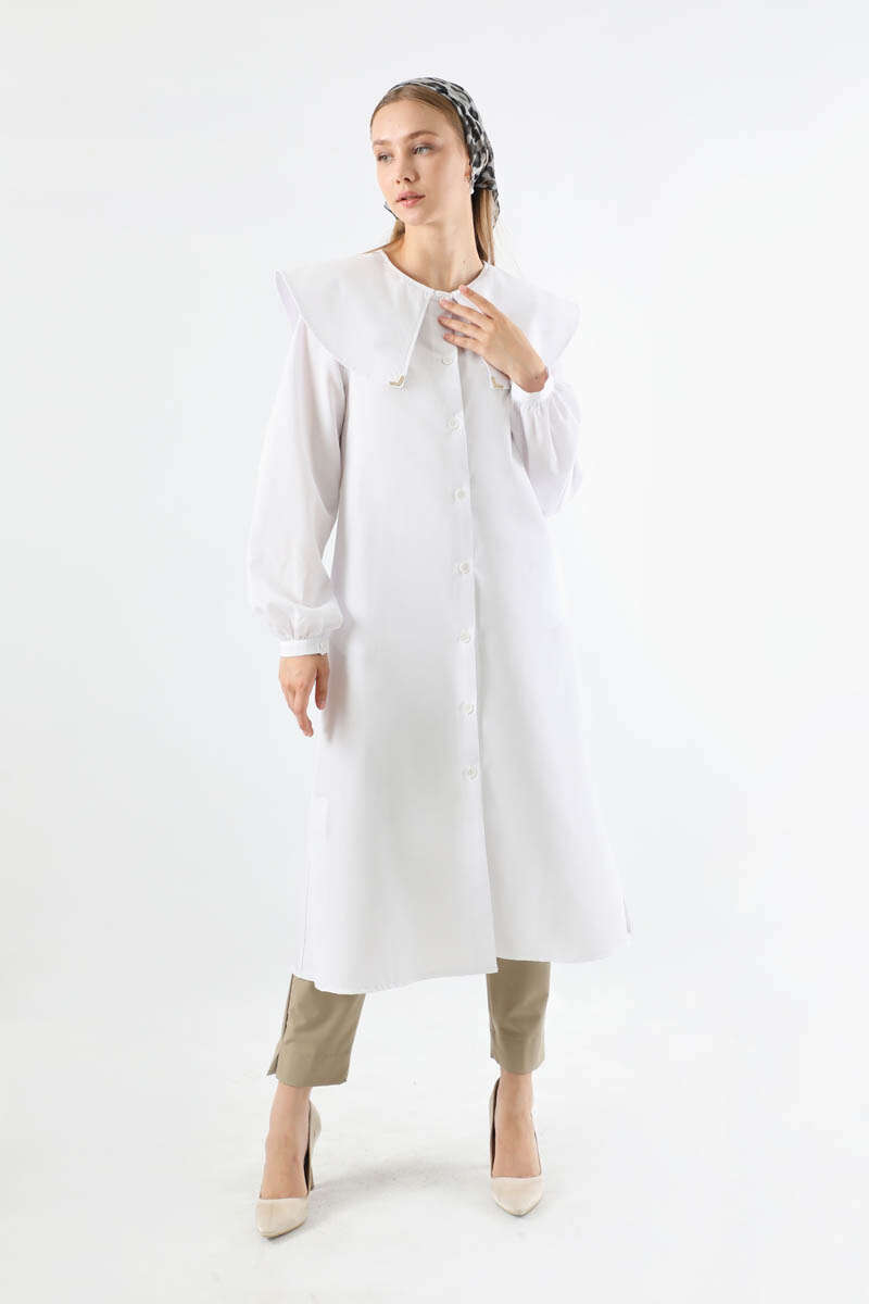 Geniş Bebe Yaka Tunik Beyaz