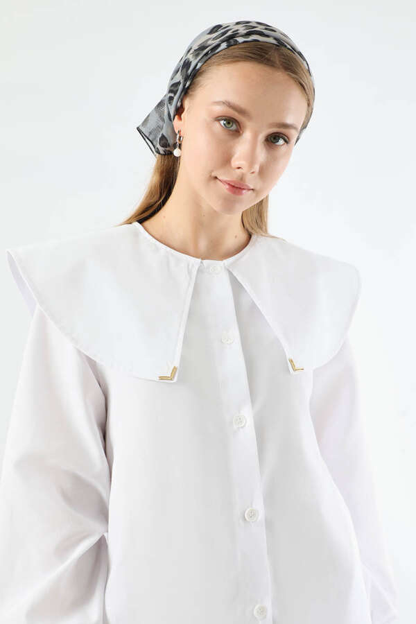 Geniş Bebe Yaka Tunik Beyaz - 2