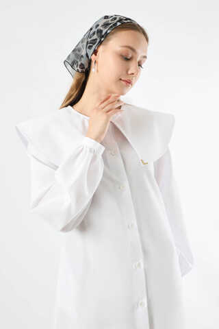 Geniş Bebe Yaka Tunik Beyaz - 3