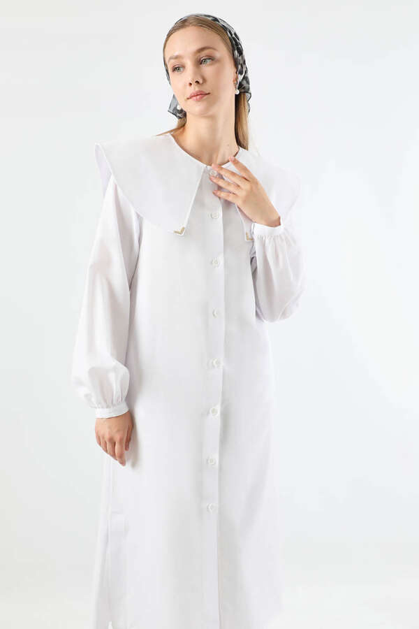 Geniş Bebe Yaka Tunik Beyaz - 4
