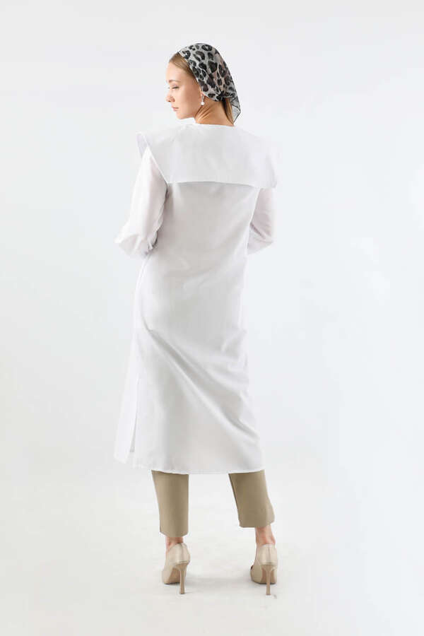 Geniş Bebe Yaka Tunik Beyaz - 5