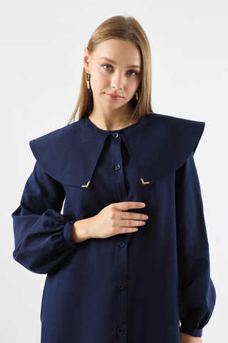 Geniş Bebe Yaka Tunik Lacivert - 2